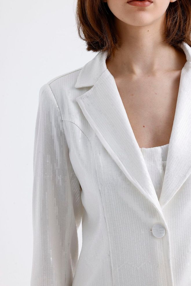 SENSE Podstavljena Jakna Sa Šljokicama Bijela Veleprodaja odjeće Jesen