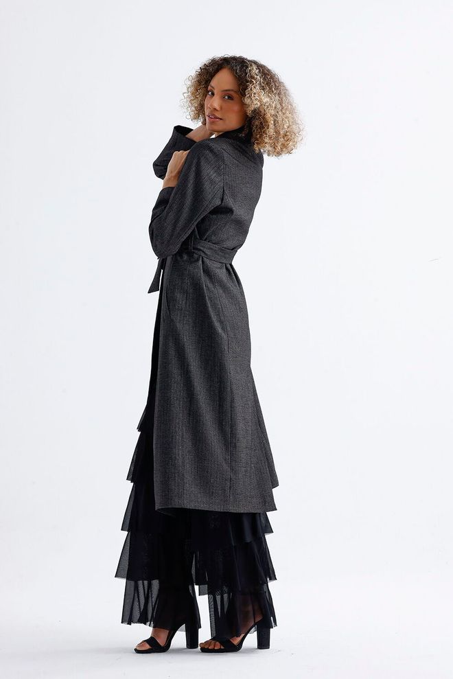 SENSE Lined Long Patterned Trench Coat Anthracite Wholesale Clothing 2