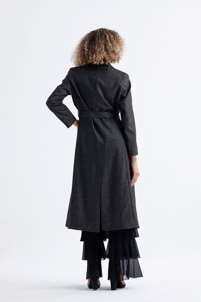 SENSE Lined Long Patterned Trench Coat Anthracite Wholesale Clothing 4