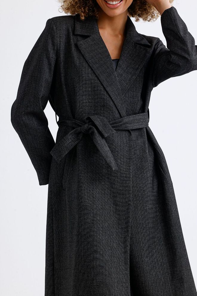 SENSE Lined Long Patterned Trench Coat Anthracite Wholesale Clothing Fall