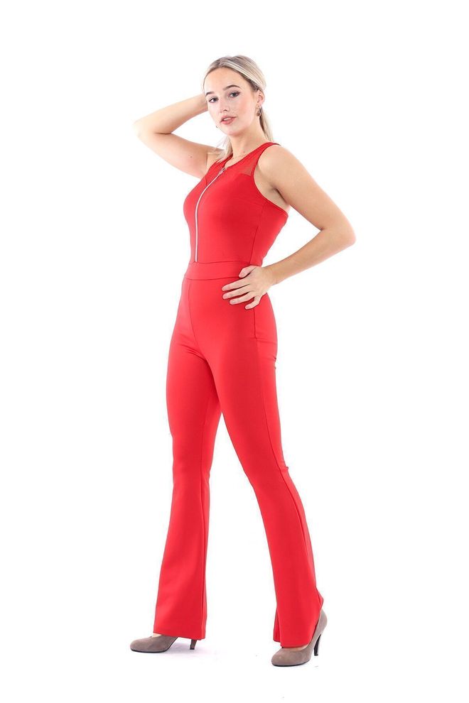 SENSE Sense Red On And Back Robes Fillet Garment Zipper Jumpsuit Wholesale Clothing Evening