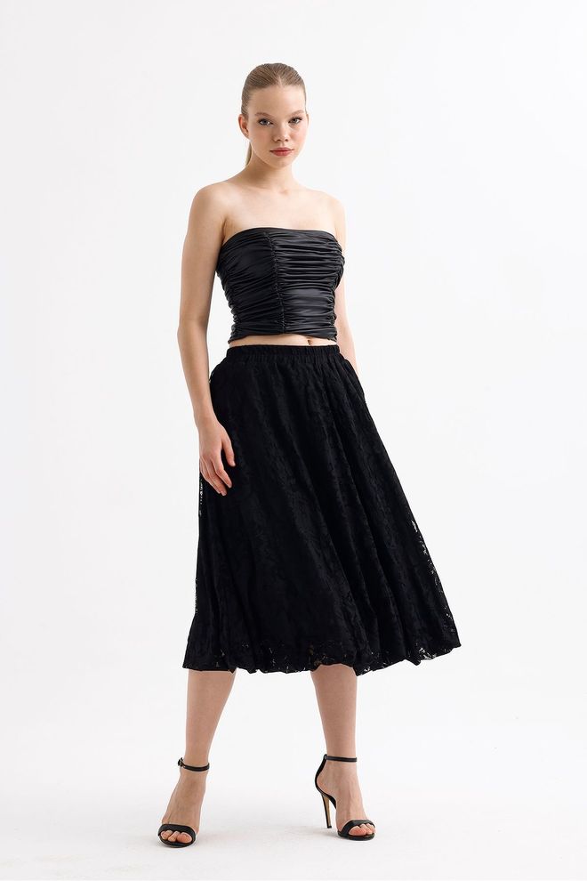 SENSE Falda Con Forma De Globo De Encaje Con Cintura Elástica Y Forro Color Negro Ropa al por mayor Casual