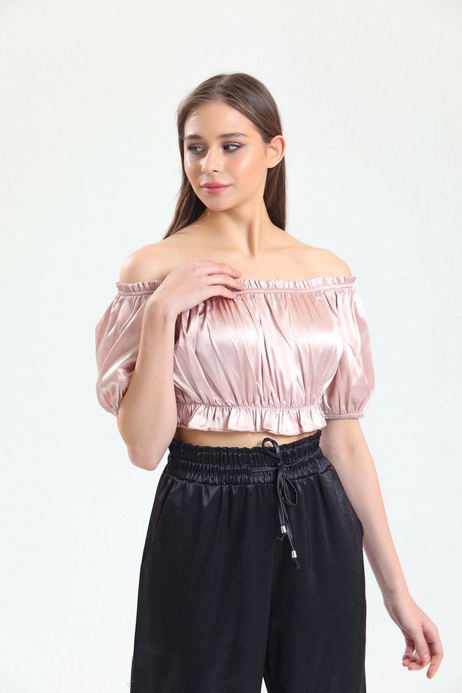SENSE Blouse En Satin Élastique À Col Poudré Et Jupe À Manches Volantées Sense Vêtements en gros Élégant
