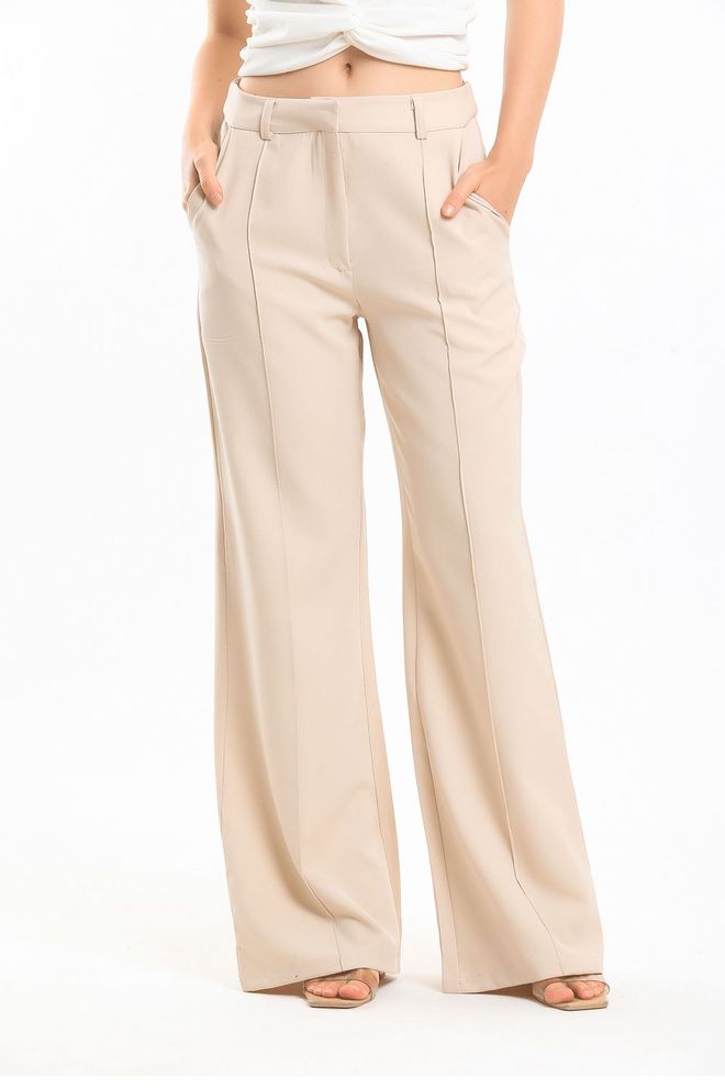 SENSE Sense Beige Ornamental Stitched Hürrem Fabric Loose Leg Pants Wholesale Clothing Birthday