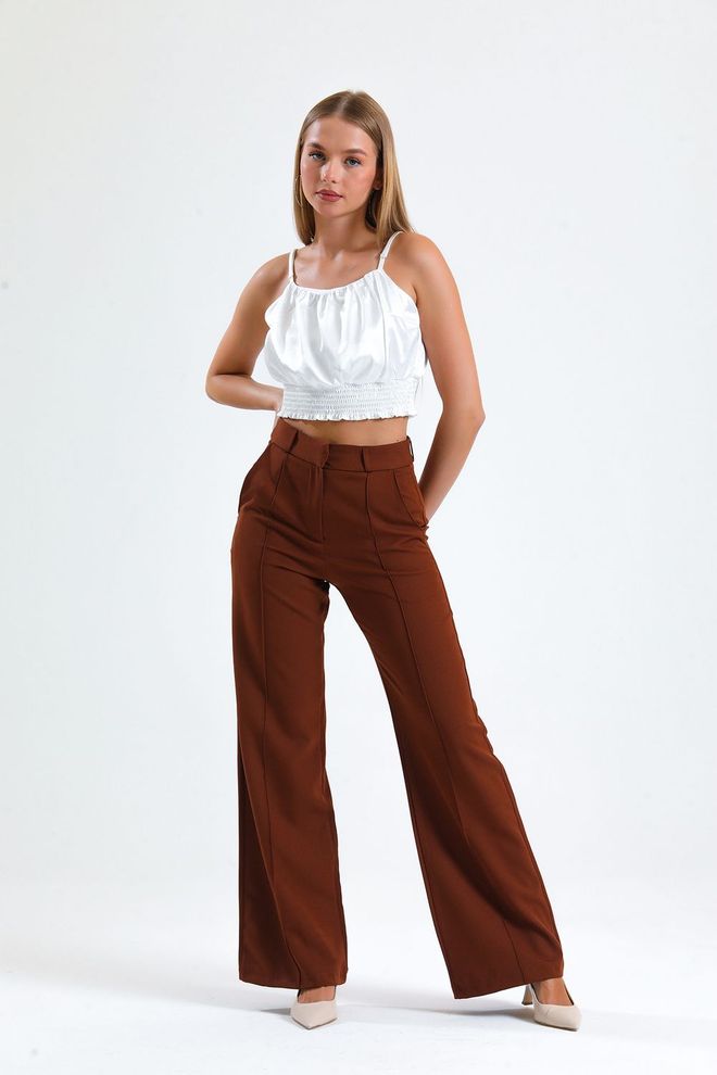 SENSE Sense Coffee Ornamental Stitched Hürrem Fabric Loose Leg Pants Wholesale Clothing Birthday