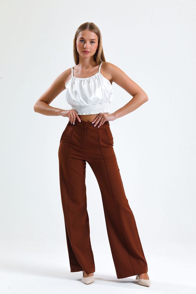 SENSE Sense Coffee Ornamental Stitched Hürrem Fabric Loose Leg Pants Wholesale Clothing Vintage