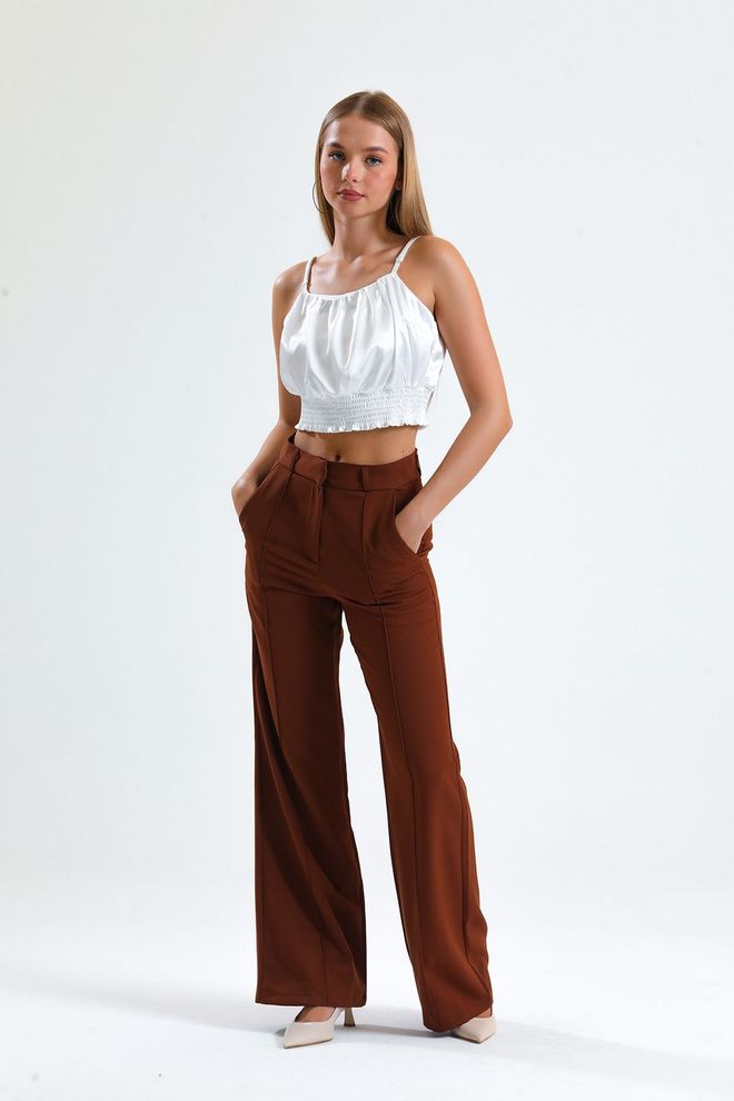 SENSE Sense Coffee Ornamental Stitched Hürrem Fabric Loose Leg Pants Wholesale Clothing Polyester