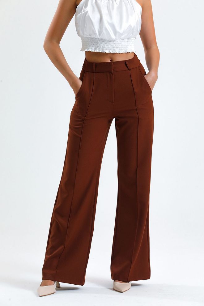 SENSE Sense Coffee Ornamental Stitched Hürrem Fabric Loose Leg Pants Wholesale Clothing Spring