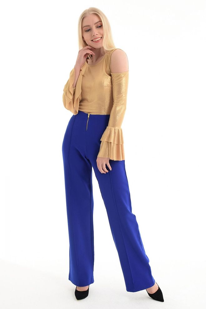 SENSE Saks Trousers Trousers With Front Zipper And Open Seam Wholesale Clothing Polyester