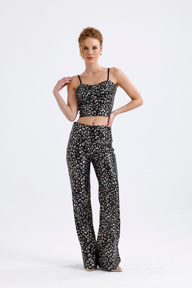 SENSE Sense Black Gold Leopard Glop Zipper Sequin Sequin Bustier Wholesale Clothing Party