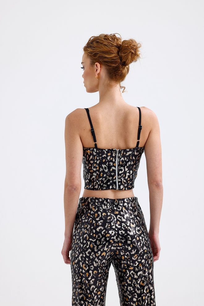 SENSE Sense Black Gold Leopard Glop Zipper Sequin Sequin Bustier Wholesale Clothing Sexy