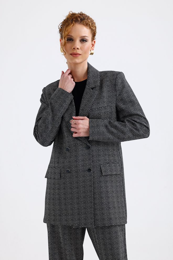 SENSE Zigzag Pattern Lined Patterned Jacket And Pants Set Anthracite Wholesale Clothing Birthday
