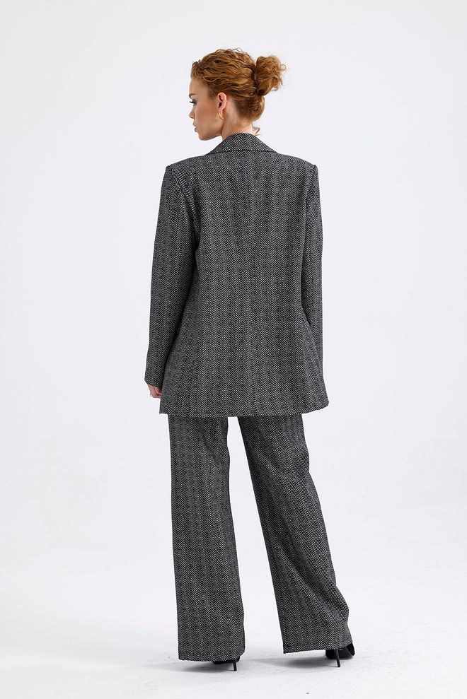 SENSE Zigzag Pattern Lined Patterned Jacket And Pants Set Anthracite Wholesale Clothing 4