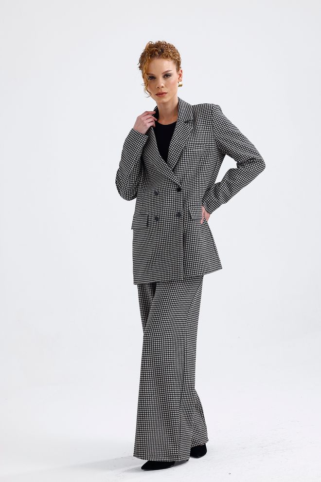SENSE Goose Foot Pattern Lined Jacket And Pants Set Grey Wholesale Clothing No Fabric