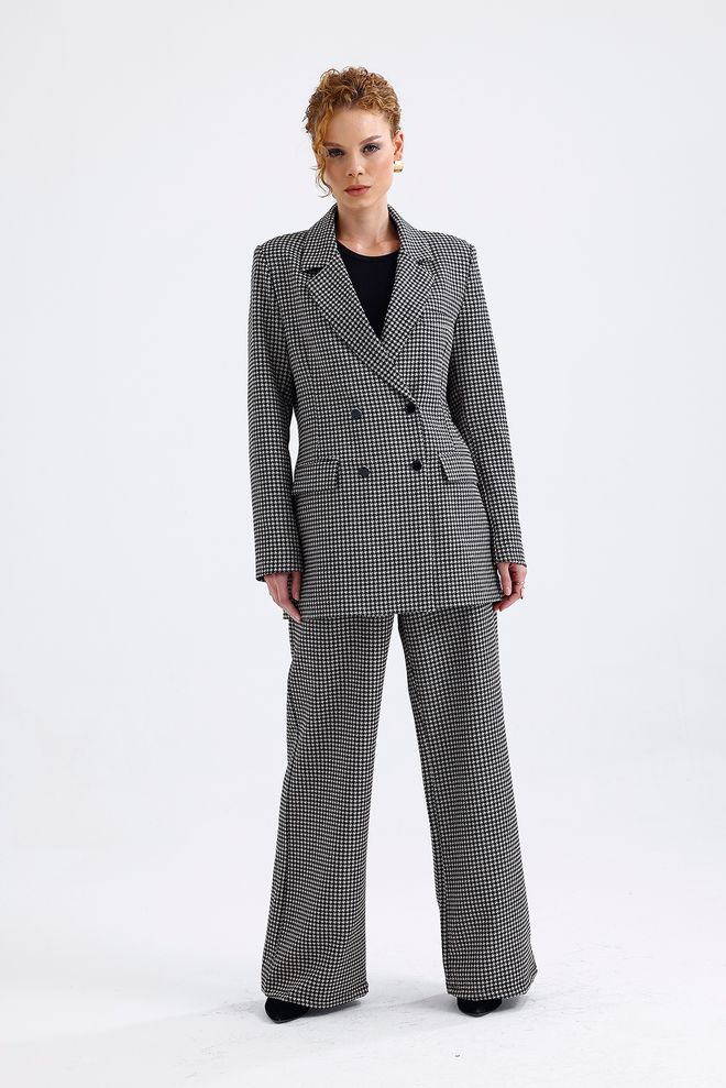 SENSE Goose Foot Pattern Lined Jacket And Pants Set Grey Wholesale Clothing Birthday