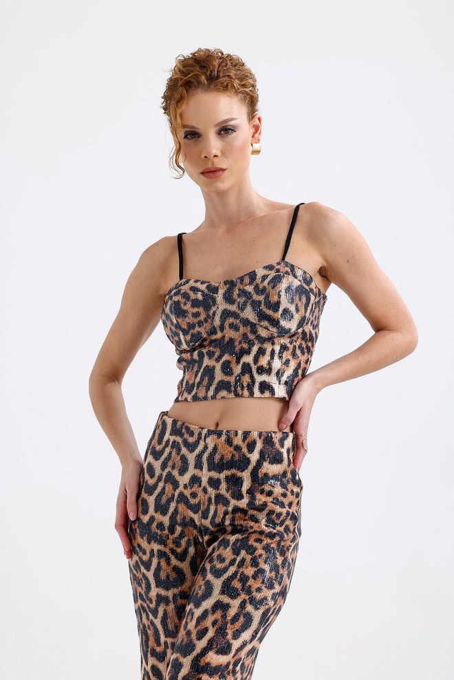 SENSE Red Leopard Glop Zipper Sequin Sequin Bustier Multicolor Wholesale Clothing Party