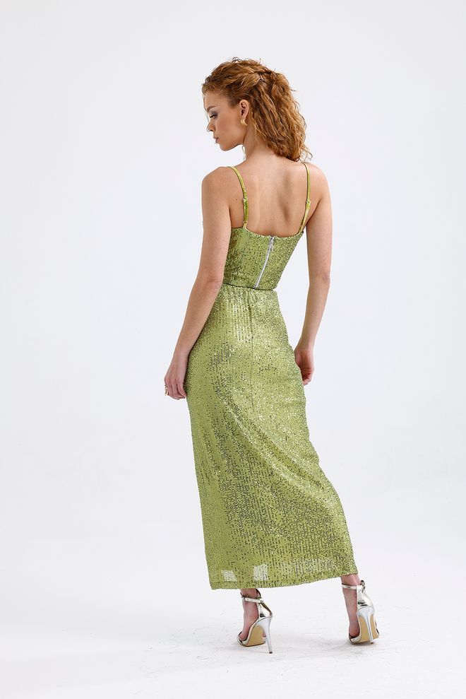 SENSE Elastic Waist Lined Sequin Evening Dress Skirt Pistachio Green Wholesale Clothing 4