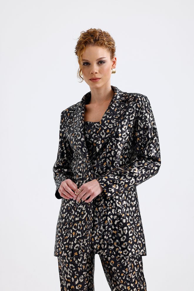 SENSE Leopard Heel Lined Patterned Evening Dress Sequin Jacket Multicolor Wholesale Clothing No Fabric