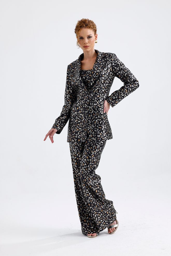 SENSE Leopard Heel Lined Patterned Evening Dress Sequin Jacket Multicolor Wholesale Clothing 2