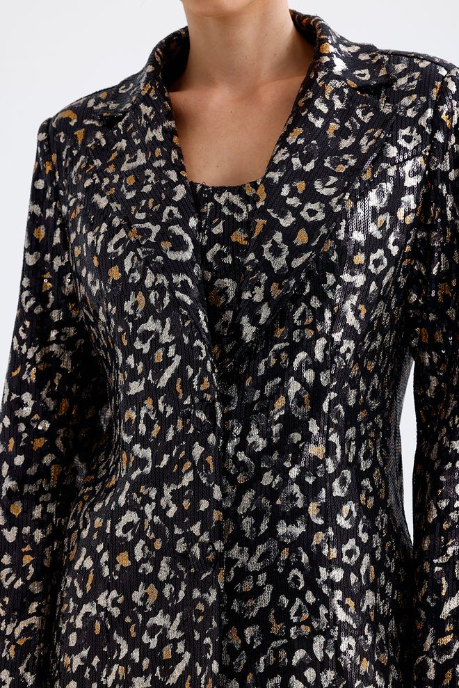 SENSE Leopard Heel Lined Patterned Evening Dress Sequin Jacket Multicolor Wholesale Clothing Fall