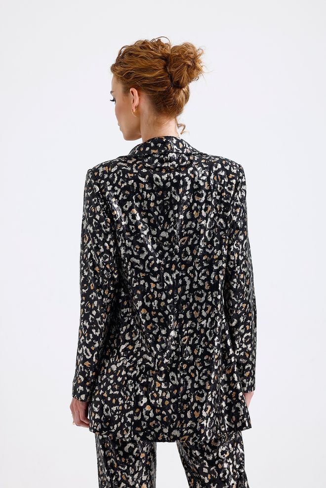 SENSE Leopard Heel Lined Patterned Evening Dress Sequin Jacket Multicolor Wholesale Clothing 4