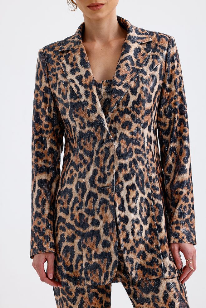 SENSE Red Leopard Sheer Lined Patterned Evening Dress Sequin Jacket Multicolor Wholesale Clothing Fall