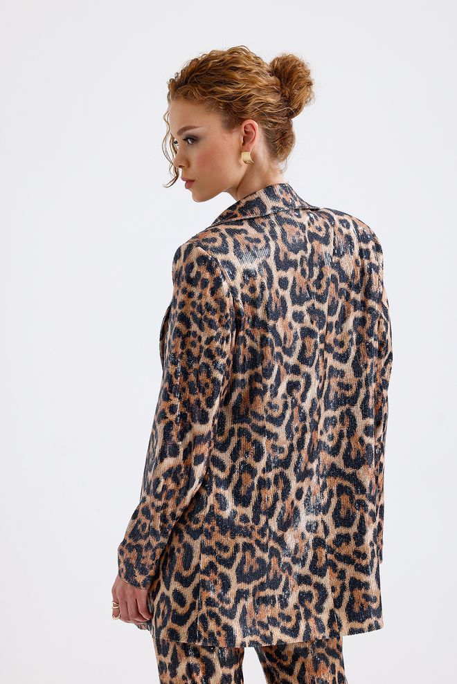 SENSE Red Leopard Sheer Lined Patterned Evening Dress Sequin Jacket Multicolor Wholesale Clothing 4