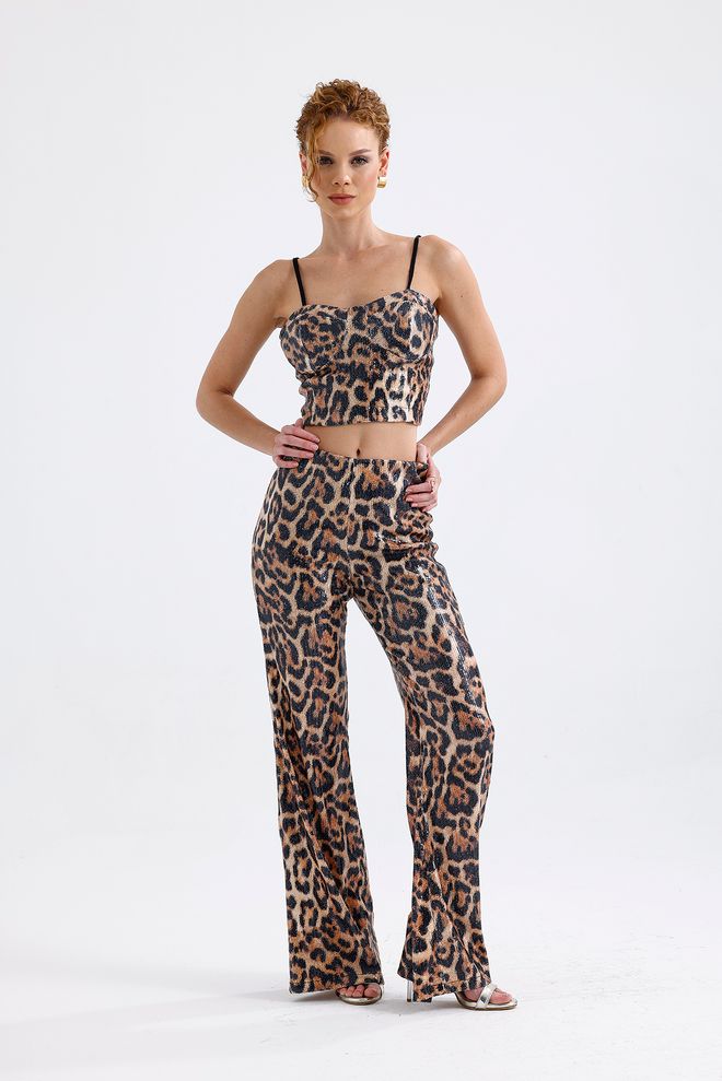 SENSE Красные Широкие Брюки С Леопардовым Принтом И Пайетками Многоцветные Оптовая продажа одежды Формальный