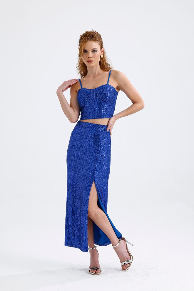 SENSE Elastic Waist Lined Sequin Evening Dress Skirt Saks Wholesale Clothing Party