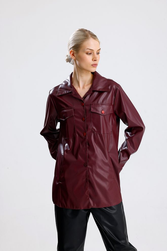 SENSE Chemise Rouge Bordeaux Rétro Vintage À Manches Longues Vêtements en gros Décontracté