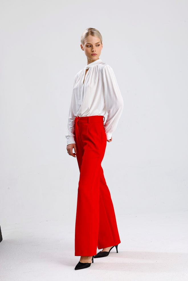 SENSE Red Palazzo Pants With Wide Leg And Mid Waist Wholesale Clothing Spring