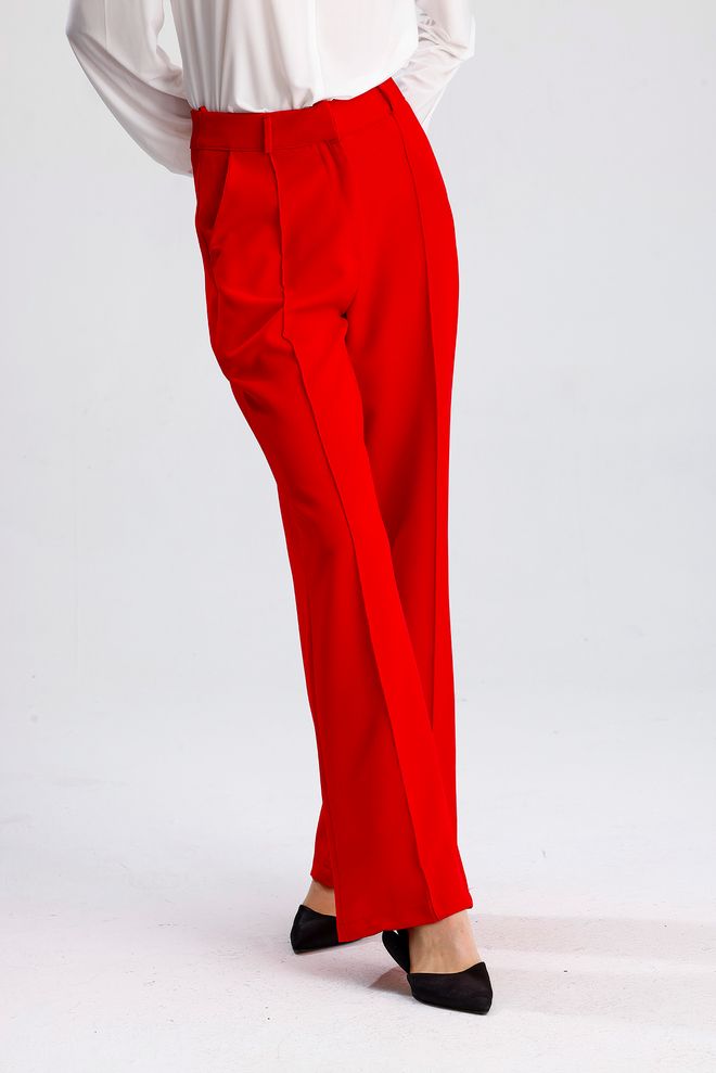 SENSE Red Palazzo Pants With Wide Leg And Mid Waist Wholesale Clothing Work