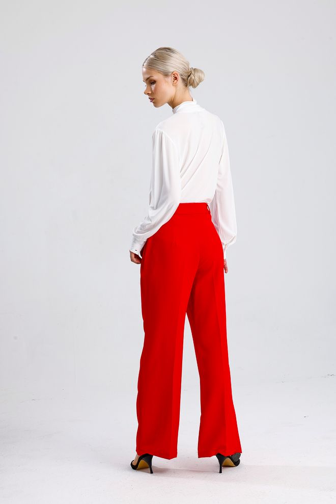 SENSE Red Palazzo Pants With Wide Leg And Mid Waist Wholesale Clothing Formal