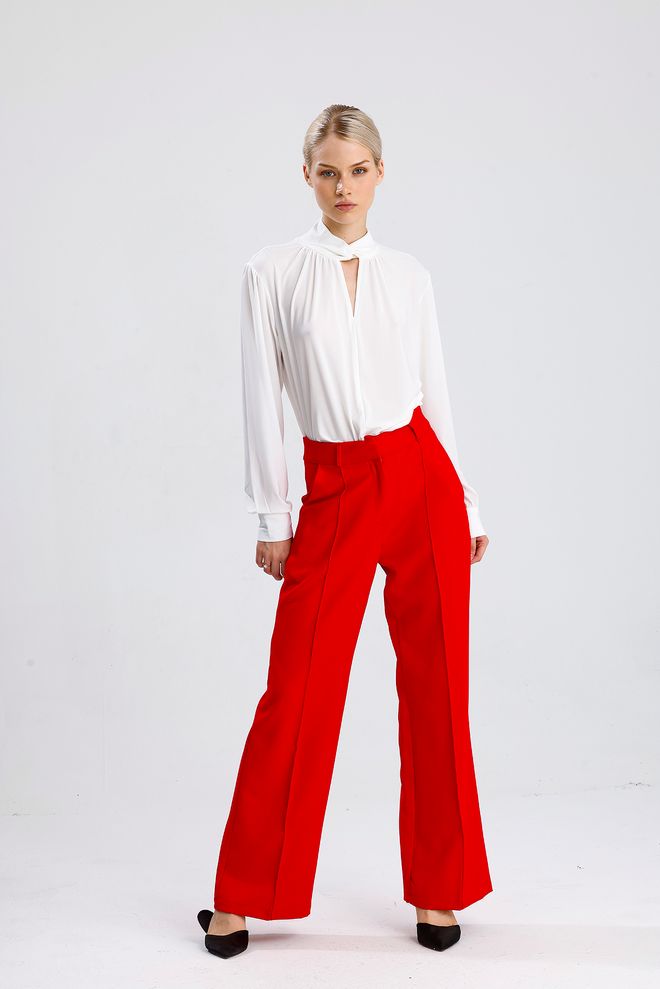 SENSE Sense Red Ornamental Stitched Hürrem Fabric Loose Leg Pants Wholesale Clothing Vintage