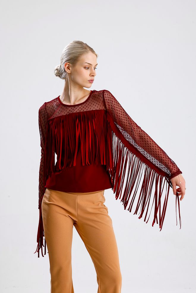 SENSE Sense Burgundy Tassel Diver Scuba Krepsinio Tiulio Palaidinė Didmeninė prekyba drabužiais 0
