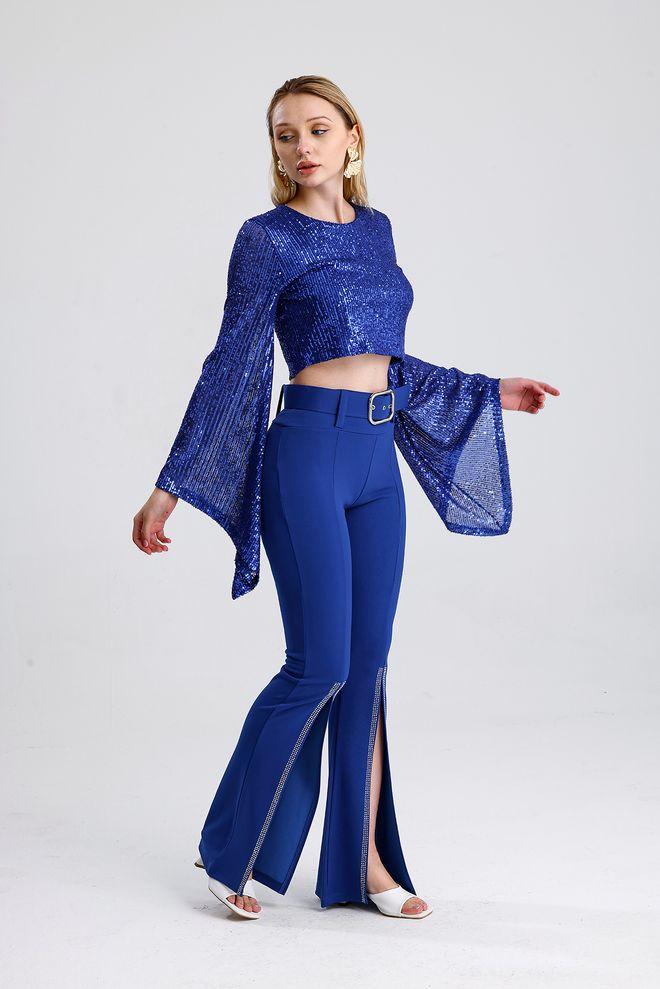 SENSE Μπλε Σέξι Glam Κομψό Επίσημο Παντελόνι Χονδρικό εμπόριο ενδυμάτων Γενέθλια