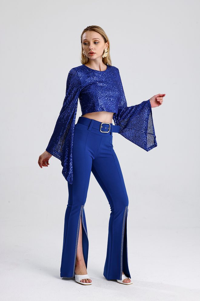 SENSE Μπλε Σέξι Glam Κομψό Επίσημο Παντελόνι Χονδρικό εμπόριο ενδυμάτων 1
