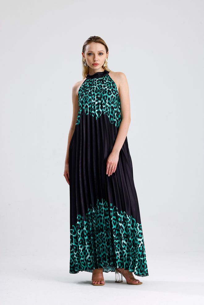 SENSE Eleganti Juoda Be Rankovių Su Gyvūnų Raštu Suknelė Didmeninė prekyba drabužiais Apvali