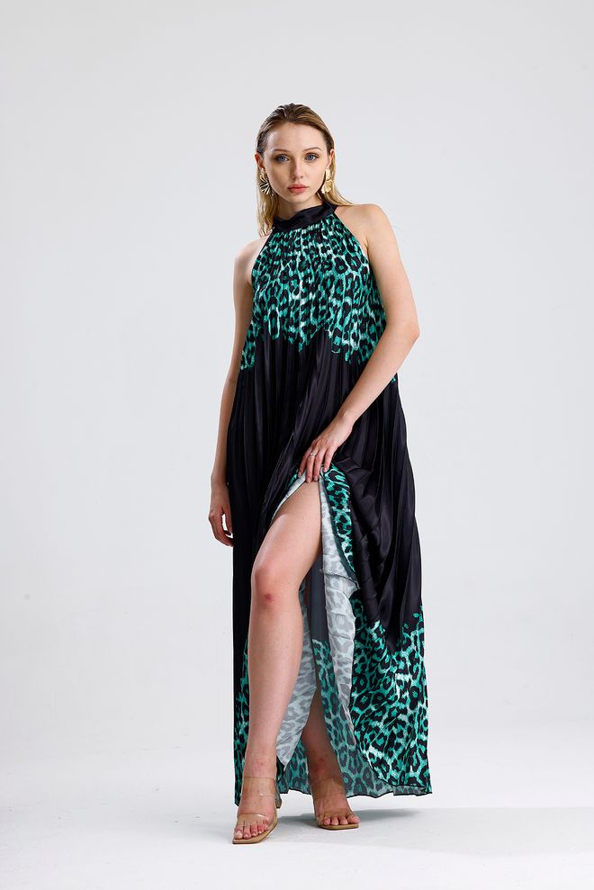 SENSE Eleganti Juoda Be Rankovių Su Gyvūnų Raštu Suknelė Didmeninė prekyba drabužiais Vasara