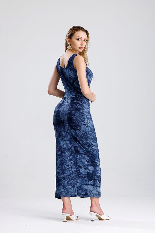 SENSE Vestido De Viscosa De Punto Con Abertura Y Cuello Cuadrado Sin Mangas Sense Lace Batik Ropa al por mayor 4