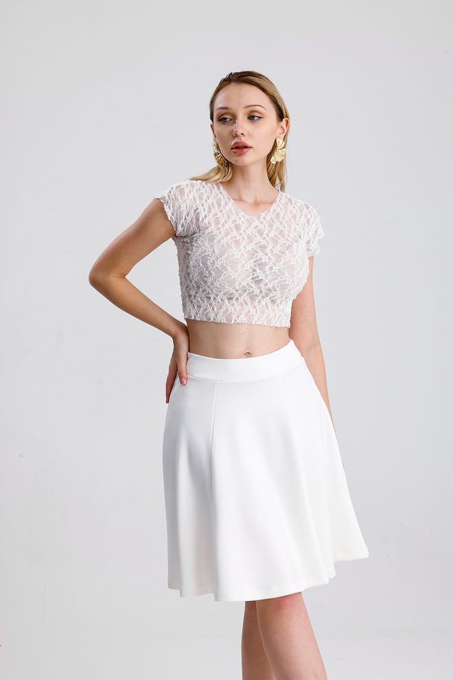 SENSE White Flared Midi Skirt Mid Waist Pull On Wholesale Clothing Casual