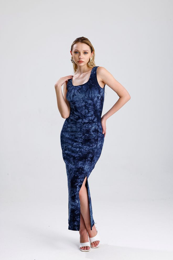 SENSE Vestido De Viscosa De Punto Con Abertura Y Cuello Cuadrado Sin Mangas Sense Lace Batik Ropa al por mayor 2