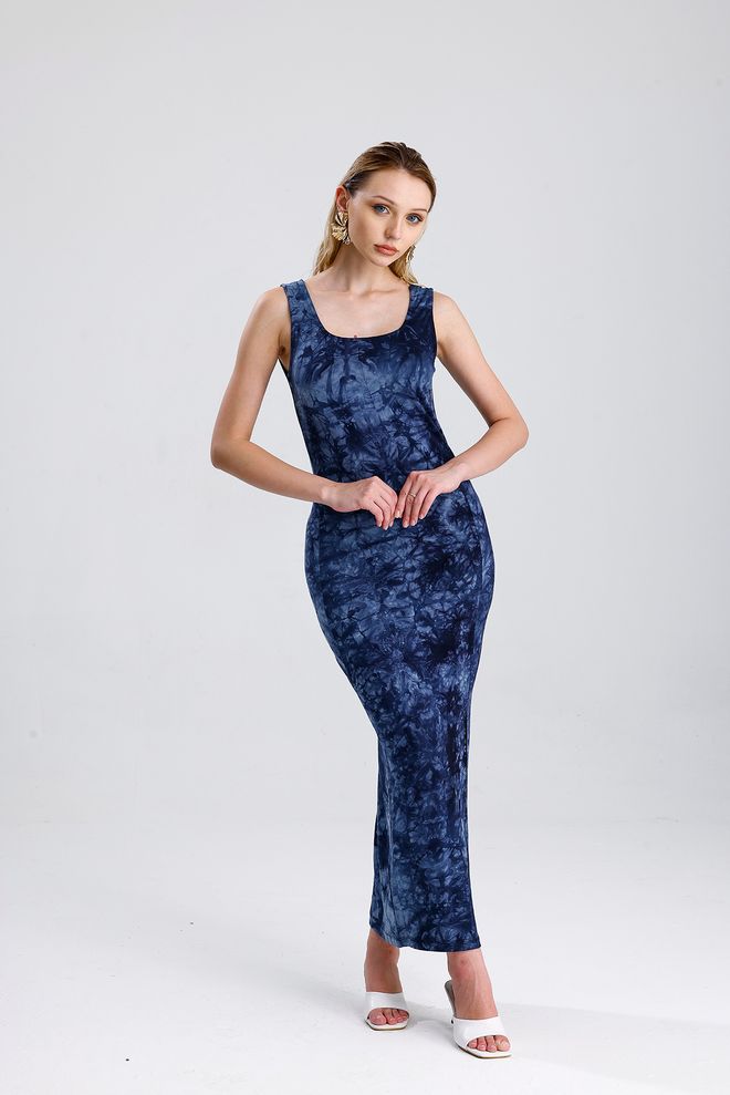 SENSE Vestido De Viscosa De Punto Con Abertura Y Cuello Cuadrado Sin Mangas Sense Lace Batik Ropa al por mayor 0