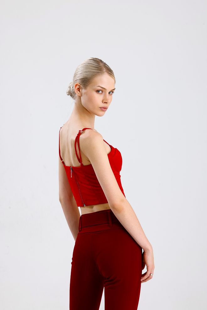SENSE Red Bustier With Sweetheart Neck And Cap Sleeves Wholesale Clothing Sexy
