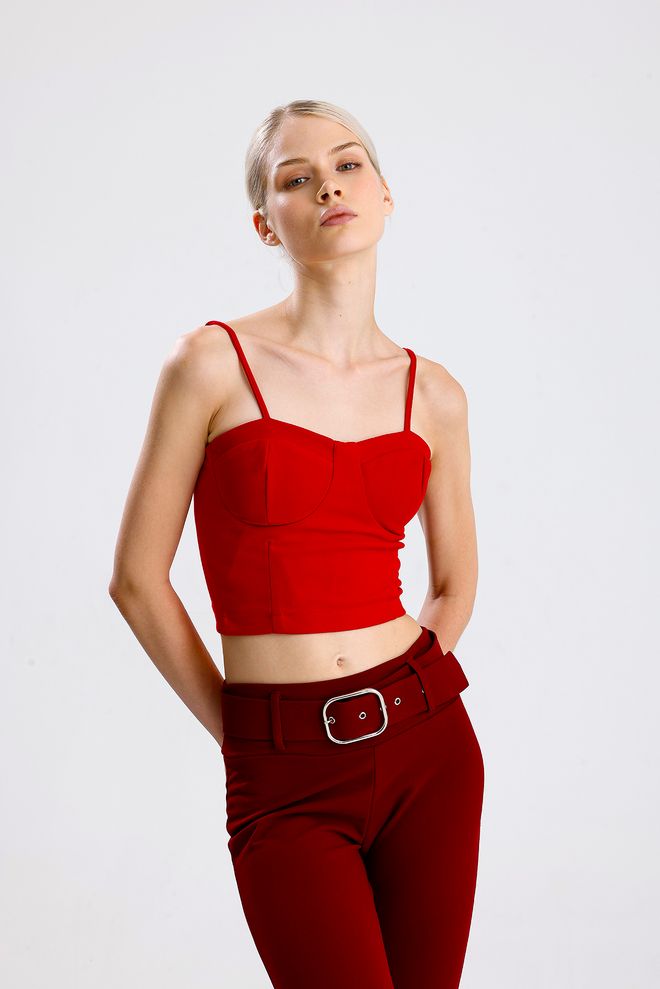 SENSE Red Bustier With Sweetheart Neck And Cap Sleeves Wholesale Clothing Spring