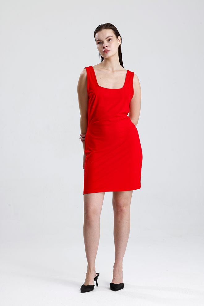 SENSE Vestito Rosso Sexy Bodycon Mini Con Scollo Quadrato Abbigliamento all'ingrosso Casuale