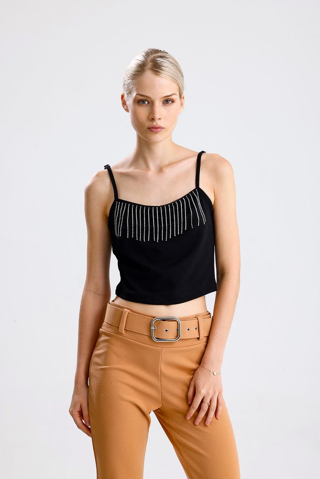 SENSE Black Slim Fit Square Neck Crop Blouse Wholesale Clothing Casual