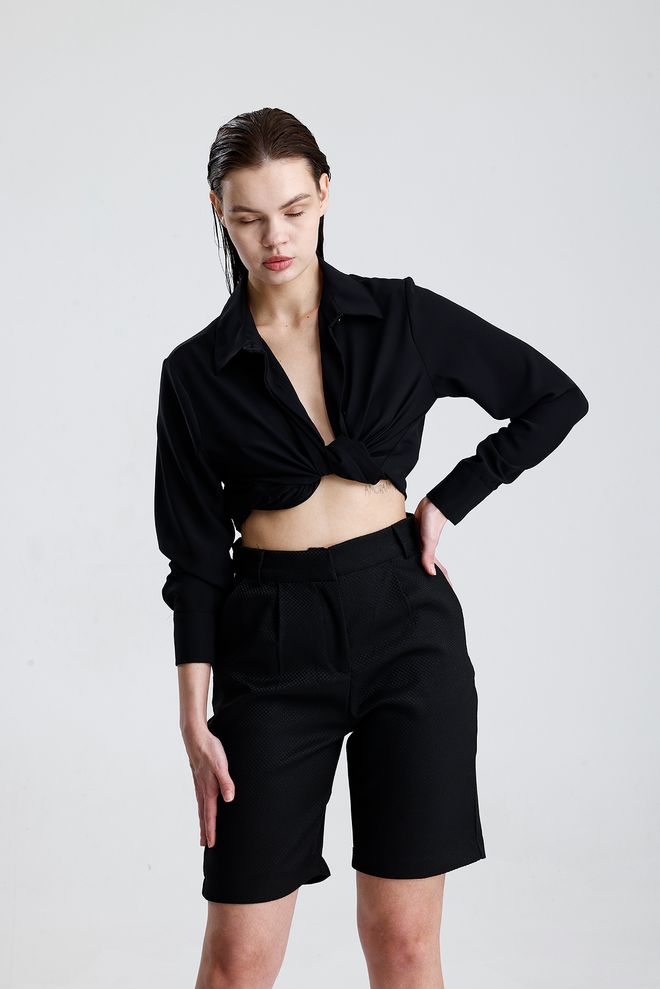 SENSE Black Elegant Formal High Waist Bermuda Shorts Wholesale Clothing Spring