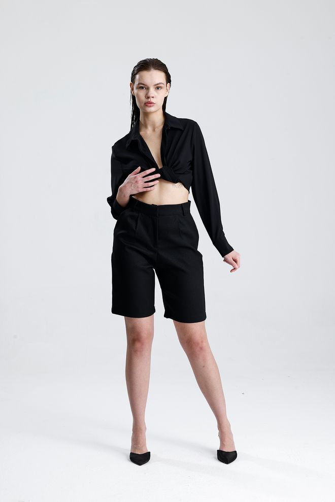 SENSE Black Elegant Formal High Waist Bermuda Shorts Wholesale Clothing Work