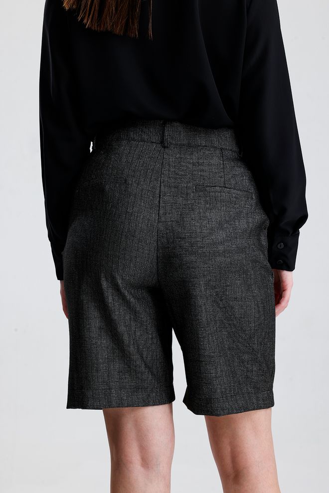 SENSE Black Bermuda Shorts High Waist With Buttoned Closure Wholesale Clothing Formal